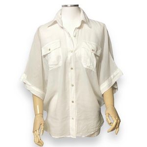 INDAH Oversized Cotton Button Front Shirt White